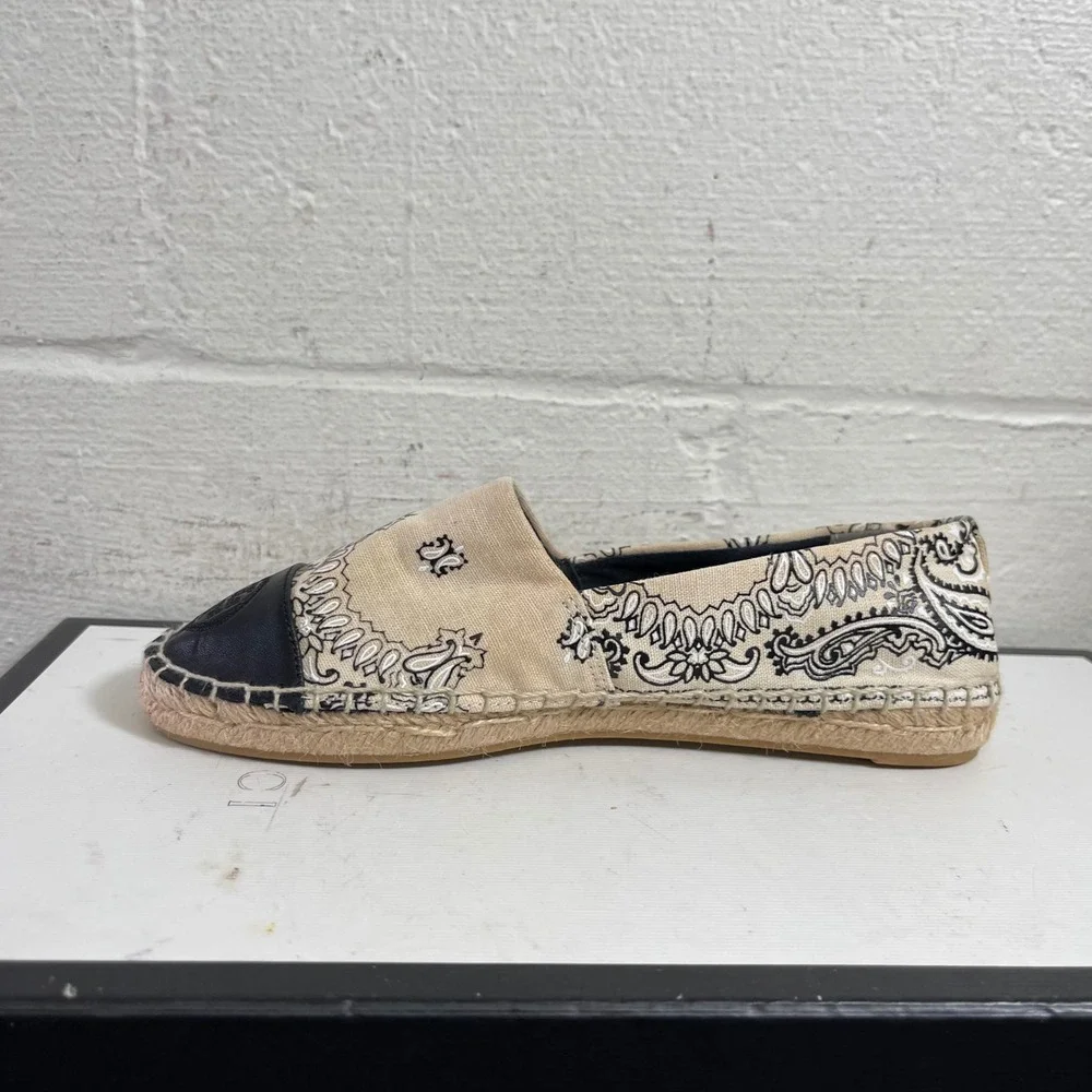 Tory Burch Bandana Print 74053‎ Color Block Flat Espadrilles Slip On Womens 5 US
